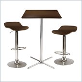 Winsome Kallie 3 Piece Square Pub Set w/ AirLift Stools in Cappuccino