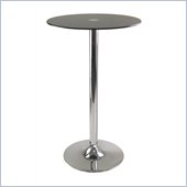 Winsome Rossi Pub Table Round Black Glass Top with Pedestal Base in Black Finish