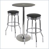 Winsome Rossi 3 Piece Pub Set with Swivel Stools in Black