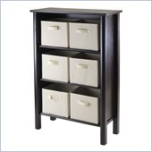 Winsome Liso Storage Shelf with 6 Beige Baskets in Dark Espresso