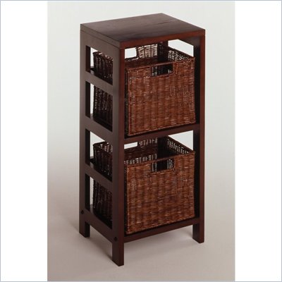 Winsome 3 Piece Shelf and Basket Set in Espresso Beechwood