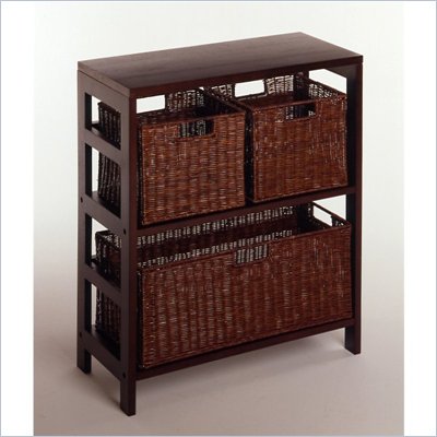 Winsome 4 Piece Shelf and Basket Set in Espresso Beechwood