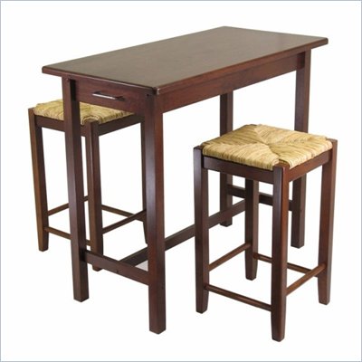 Winsome 3 Piece Kitchen Island Rectangular Casual Dining Set in Antique Walnut