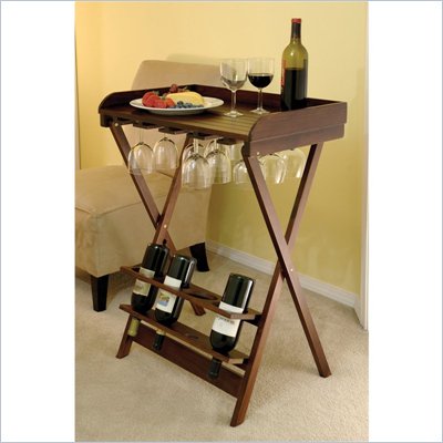 Winsome Foldable Wine Table in Antique Walnut Beechwood