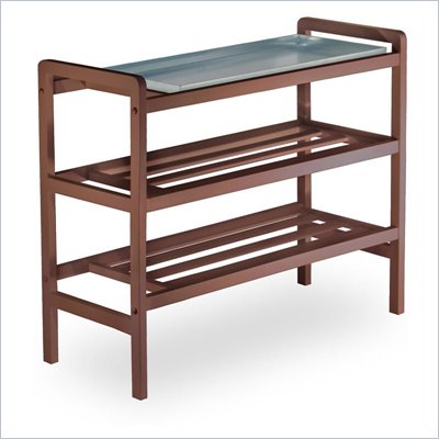 Winsome Mud Room Shoe Rack  with Zinc Tray in Antique Walnut