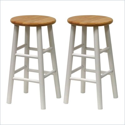 Winsome Basics 24" Counter Height Bar Stools in White and Natural (Set of 2)
