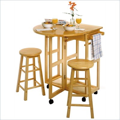 Breakfast  Tables on Winsome Basics Mobile Breakfast Bar Table Set With 2 Stools In Natural