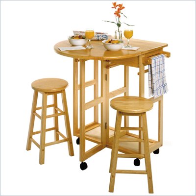 Breakfast Table on Winsome Basics Mobile Breakfast Bar Table Set With 2 Stools In Natural