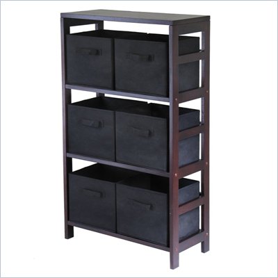 Winsome Capri 3 Section Wide Storage Shelf with 6 Foldable Black Fabric Baskets