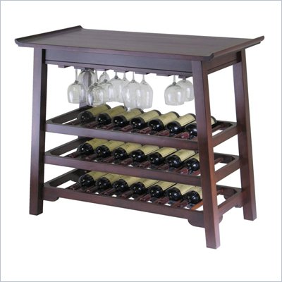 Winsome Chinois Console Wine Table with Glass Rack in Antique Walnut