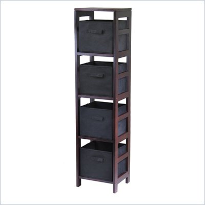 Winsome Leo 4-Section Tall Storage Shelf with 4 Foldable Black Fabric Baskets