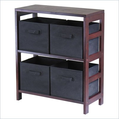 Winsome Leo 2-Section Storage Shelf with 4 Foldable Black Fabric Baskets