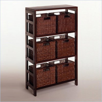 Winsome Leo 3-Section Storage Shelf and 6 Wired Baskets in Espresso