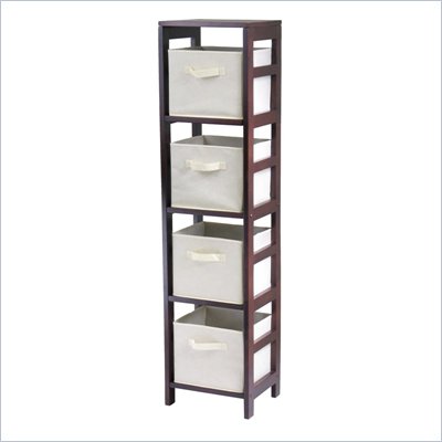 Winsome Leo 4-Section Tall Storage Shelf with 4 Foldable Beige Fabric Baskets