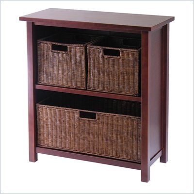 Winsome Milan 3-Tier Medium Storage Shelf with 3 Wired Baskets in Antique Walnut