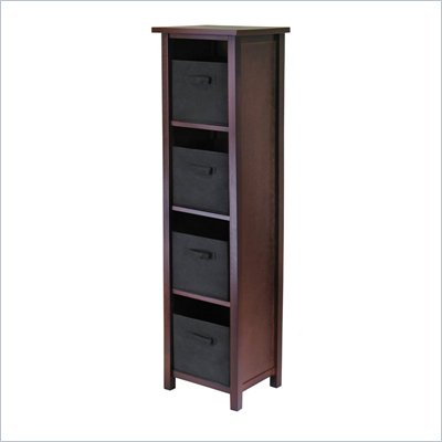Winsome Milan 5 Tier Tall Storage Shelf with 4 Foldable Black Fabric Baskets