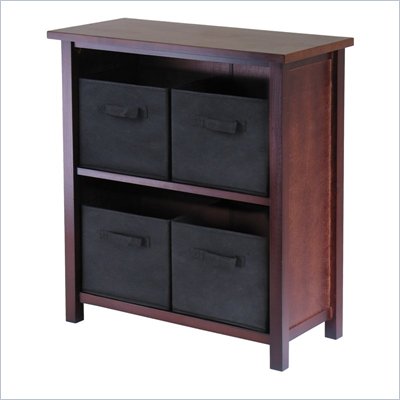 Winsome Milan 3-Tier Medium Storage Shelf with 4 Foldable Black Fabric Baskets
