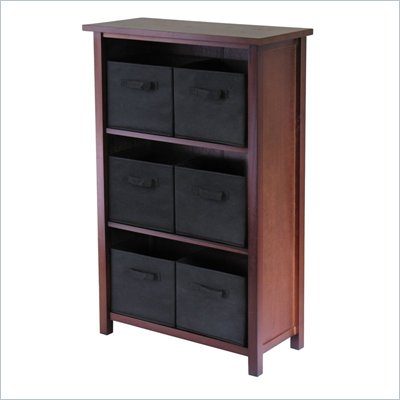Winsome Milan 4-Tier Medium Storage Shelf with 6 Foldable Black Fabric Baskets