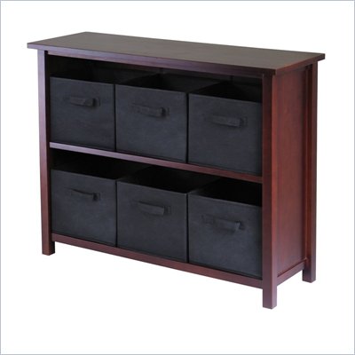 Winsome Milan 3-Tier Long Storage Shelf with 6 Foldable Black Fabric Baskets