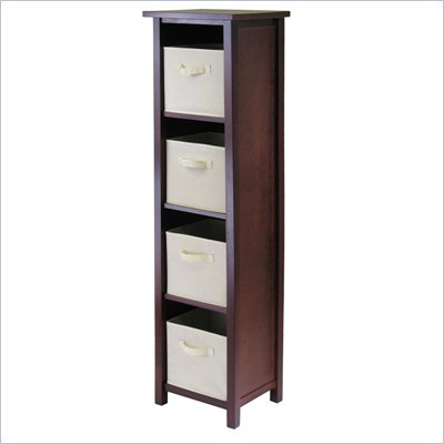 Winsome Milan 5-Tier Tall Storage Shelf with 4 Foldable Beige Fabric Baskets
