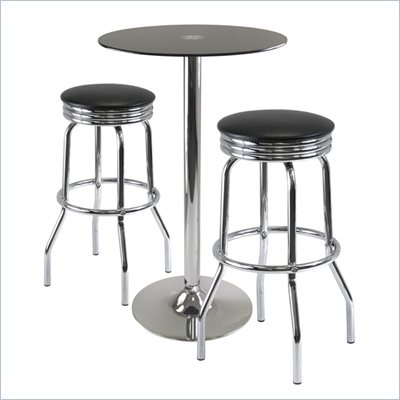 Winsome Rossi 3 Piece Pub Set with Swivel Stools in Black
