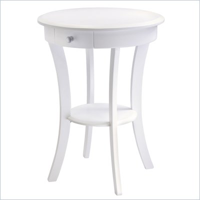 Winsome Wood Sasha Round Accent Table with Drawer Curved Legs in White