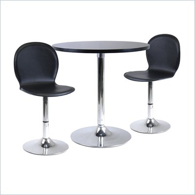 Winsome Spectrum 3pc Dining Table Set w/ 2 Swivel Stools in Black/Metal