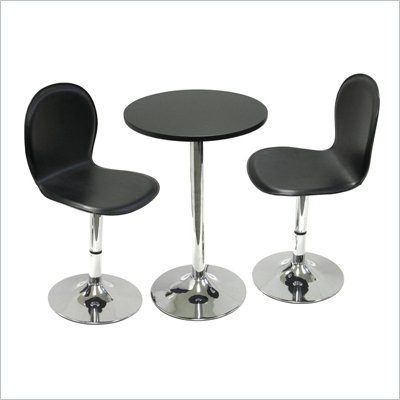 Winsome Spectrum Pub Table Set with 2 Bar Stools in Black and Chrome
