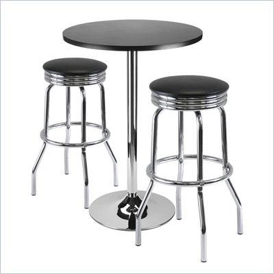 Winsome Summit 3 Piece Pub Set with Swivel Stools in Black