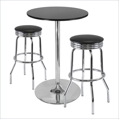 Winsome Summit 3 Piece Pub Set with Swivel Stools in Black