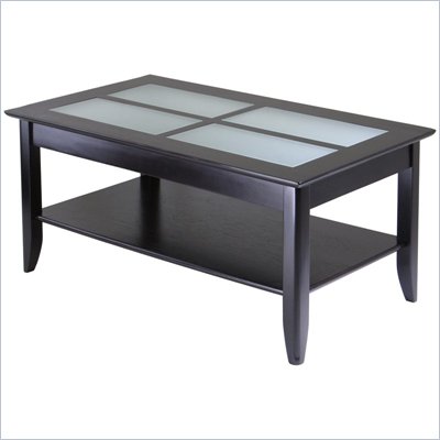 Winsome Syrah Solid Wood Glass Top Rectangular Coffee Table in Espresso