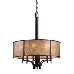 ELK Lighting Barringer 6-Light Pendelier In Aged Bronze And Tan Mica Shade
