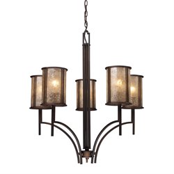 ELK Lighting Barringer 5-Light Chandelier In Aged Bronze And Tan Mica Shades