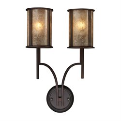 ELK Lighting Barringer 2-Light Sconce In Aged Bronze And Tan Mica Shades