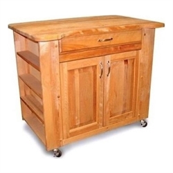 Catskill Craftsmen Deep Storage Medium Butcher Block Kitchen Cart in Natural Finish