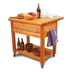 Catskill Craftsmen Grand Island Butcher Block Workcenter with Drop Leaf in Natural Finish