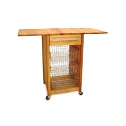 Catskill Craftsmen Basket Butcher Block Kitchen Cart with 2 Drop Leaves in Natural Finish