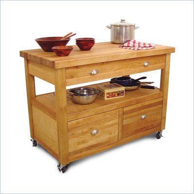 Catskill Craftsmen Grand Americana Butcher Block Island Workcenter in Natural Finish