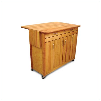 Catskill Craftsmen Super Island Butcher Block Kitchen Cart with Drop Leaf in Natural Finish
