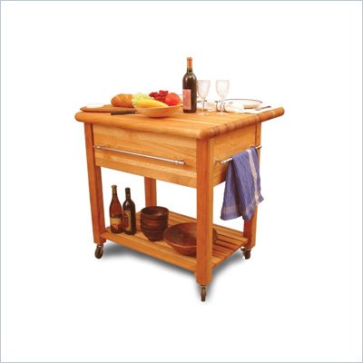 Catskill Craftsmen Grand Island Butcher Block Workcenter with Drop Leaf in Natural Finish