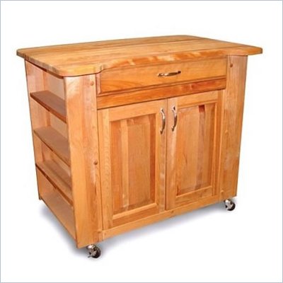 Catskill Craftsmen Deep Storage Medium Butcher Block Kitchen Cart in Natural Finish