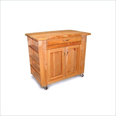 Catskill Craftsmen Deep Storage Large Butcher Block Kitchen Cart in Natural Finish