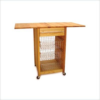 Catskill Craftsmen Basket Butcher Block Kitchen Cart with 2 Drop Leaves in Natural Finish