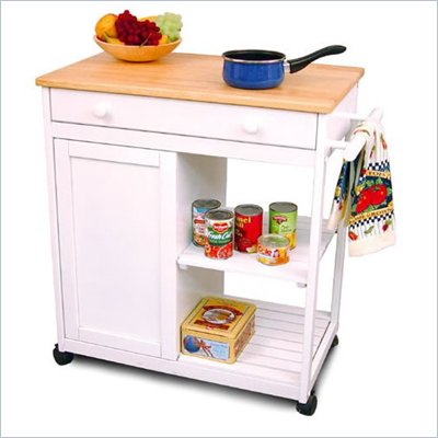 Catskill Craftsmen Preston Hollow White Kitchen Cart with Butcher Block