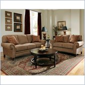Broyhill Larissa 2 Piece Brown Sofa and Loveseat Set with Cherry Wood Finish
