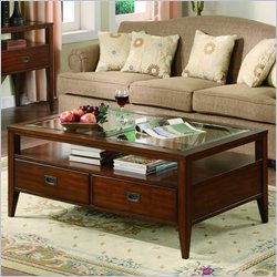 Hooker Furniture Danforth Rectangular Glass Top Cocktail Table in Medium Brown Finish