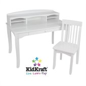 KidKraft Avalon Kids Desk with Hutch and Chair in White
