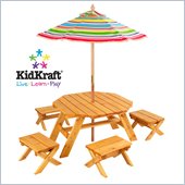 KidKraft Octagon Outdoor Table Set with 4 Stools and Striped Umbrella