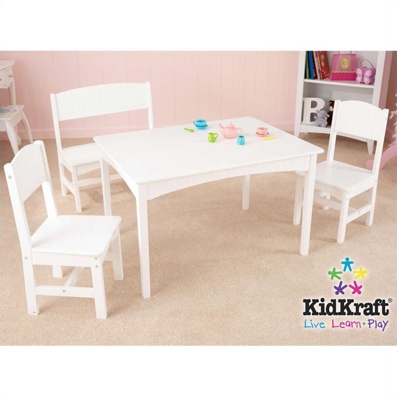 KidKraft Nantucket Table With Bench and Two Chairs - White