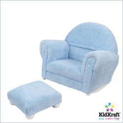 KidKraft Powder Blue Chenille Upholstered Rocker & Ottoman with Slip Cover by Kidkraft